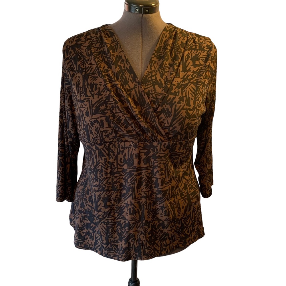 Liz Claiborne Top V-Neck 3/4 Sleeve Browns Size XL